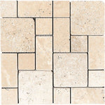 Ivory Travertine Mini Pattern Tumbled Mosaic Tile - TILE AND MOSAIC DEPOT