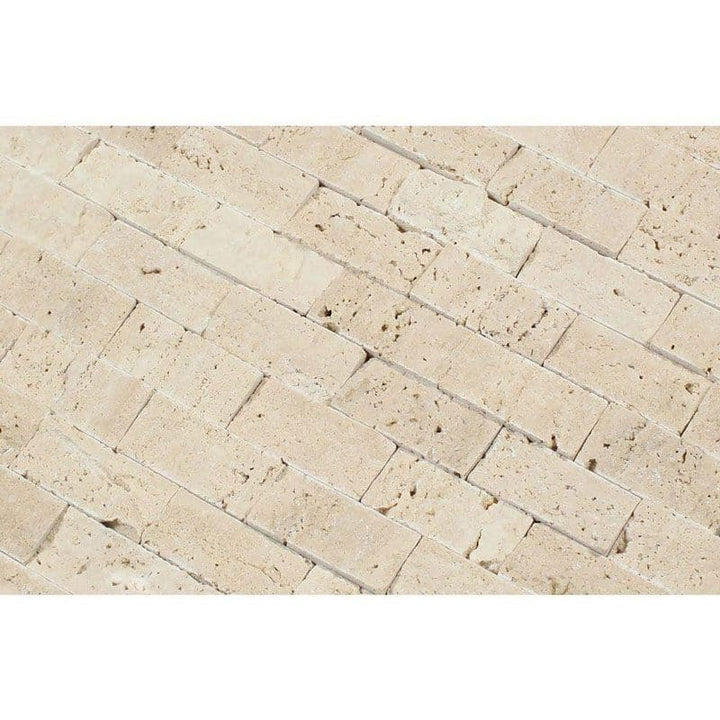 Ivory Travertine 1x2 Split Face Mosaic Tile - TILE AND MOSAIC DEPOT