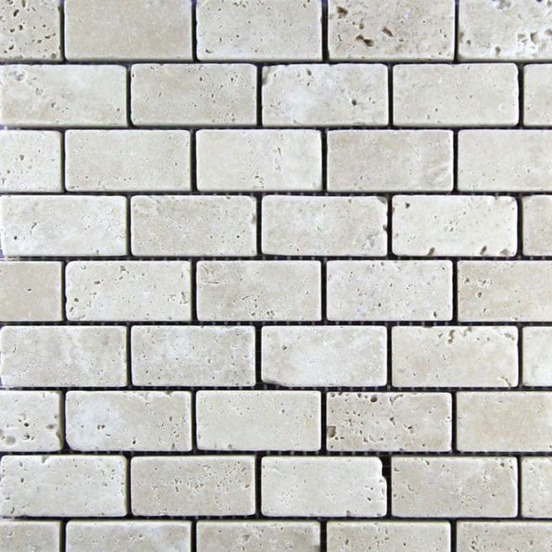 Ivory Travertine 1x2 Tumbled Mosaic Tile - TILE AND MOSAIC DEPOT