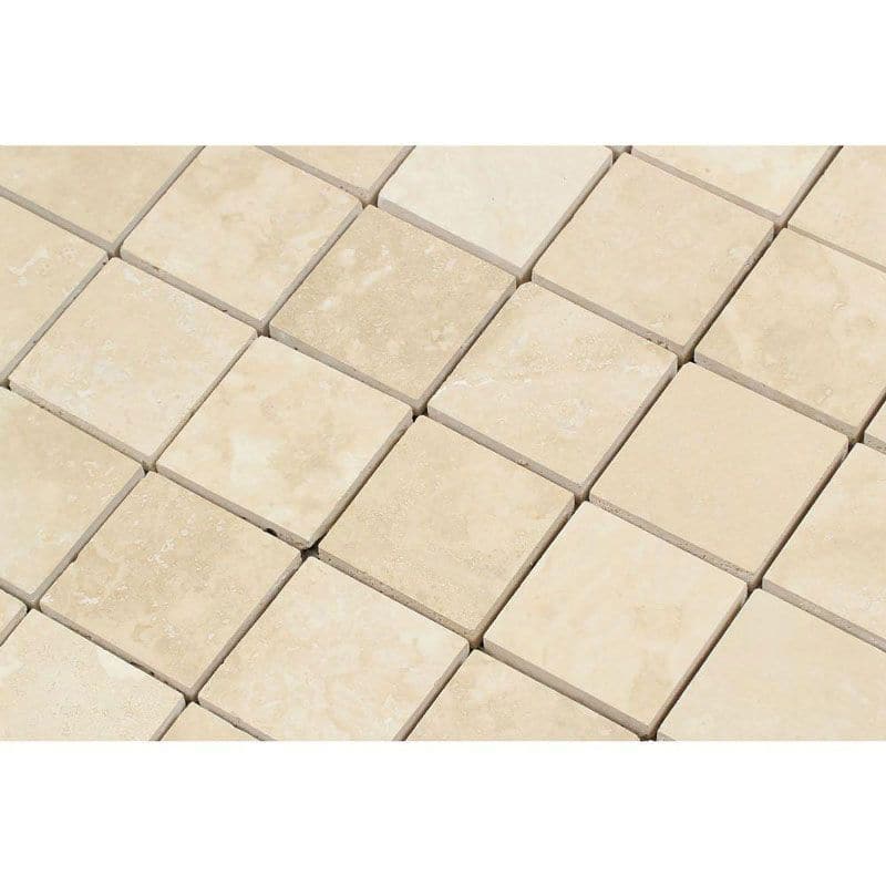 Ivory Travertine 2x2 Filled and Honed Mosaic Tile - TILE AND MOSAIC DEPOT