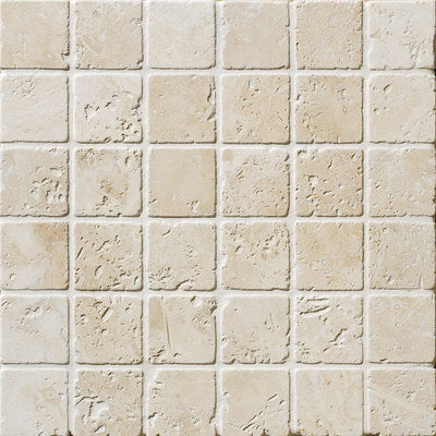 Ivory Travertine 2x2 Tumbled Mosaic Tile - TILE AND MOSAIC DEPOT