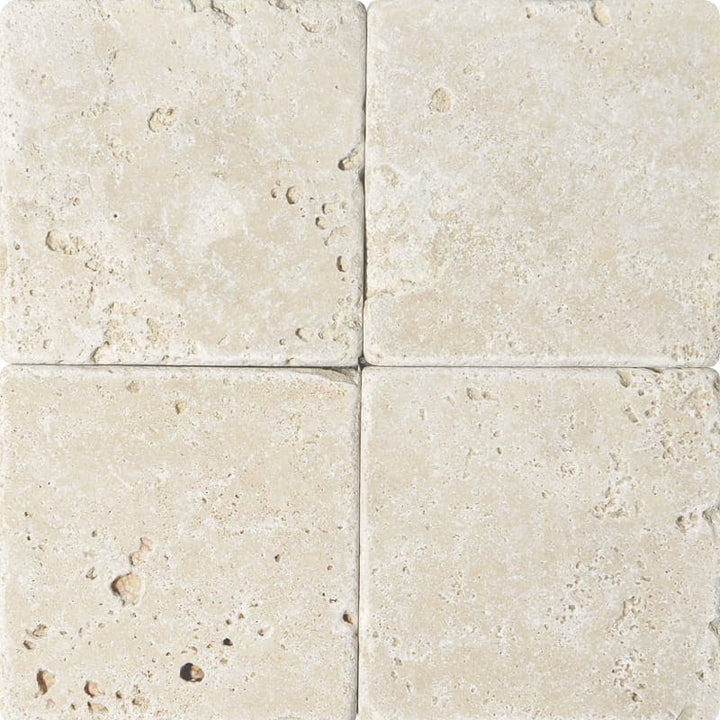 Ivory Travertine 4x4 Tumbled Tile - TILE AND MOSAIC DEPOT
