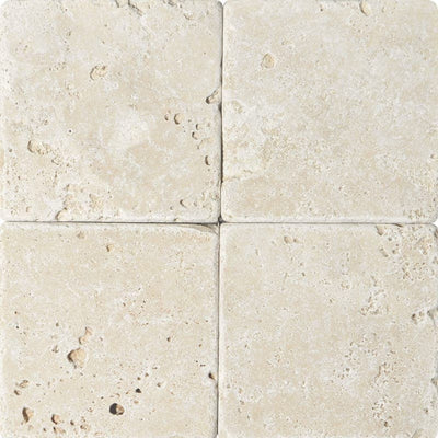 Ivory Travertine 4x4 Tumbled Tile - TILE AND MOSAIC DEPOT