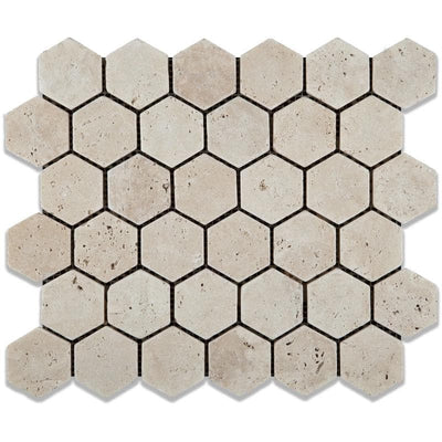 Ivory Travertine 2x2 Hexagon Tumbled Mosaic Tile - TILE AND MOSAIC DEPOT