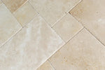 Ivory Travertine Brushed and Chiseled Versailles Pattern Tile - TILE & MOSAIC DEPOT