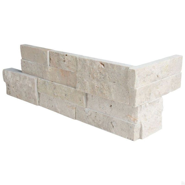 Ivory Travertine 6x18 Stacked Stone Ledger Corner - TILE AND MOSAIC DEPOT