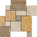 Mixed Travertine Opus Mini Pattern Tumbled Mosaic Tile - TILE AND MOSAIC DEPOT