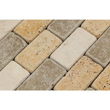 Mixed Travertine 2x4 Tumbled Mosaic Tile - TILE AND MOSAIC DEPOT