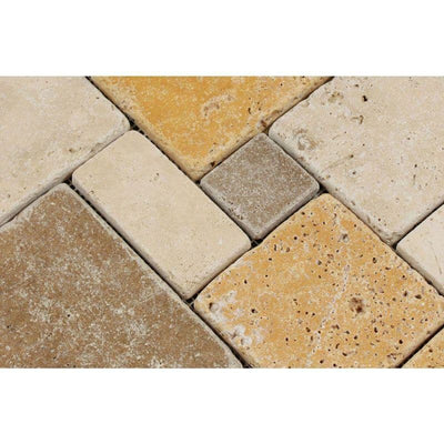 Mixed Travertine Opus Mini Pattern Tumbled Mosaic Tile - TILE AND MOSAIC DEPOT