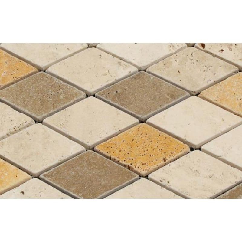 Mixed Travertine 2x4 Diamond Tumbled Mosaic Tile - TILE AND MOSAIC DEPOT