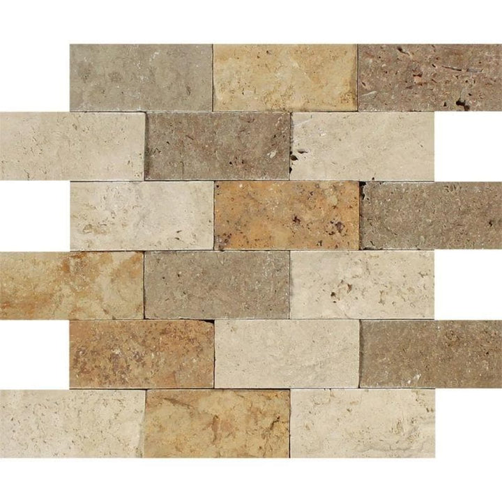 Mixed Travertine 2x4 Split Face Mosaic Tile - TILE AND MOSAIC DEPOT