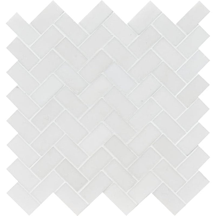 Mont Blanc White Marble 1x2 Herringbone Polished Mosaic Tile - TILE AND MOSAIC DEPOT