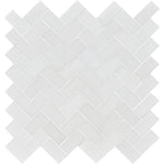 Mont Blanc White Marble 1x2 Herringbone Polished Mosaic Tile - TILE AND MOSAIC DEPOT