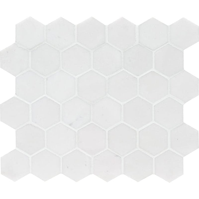 Mont Blanc White Marble 2X2 Hexagon Polished Mosaic Tile - TILE AND MOSAIC DEPOT