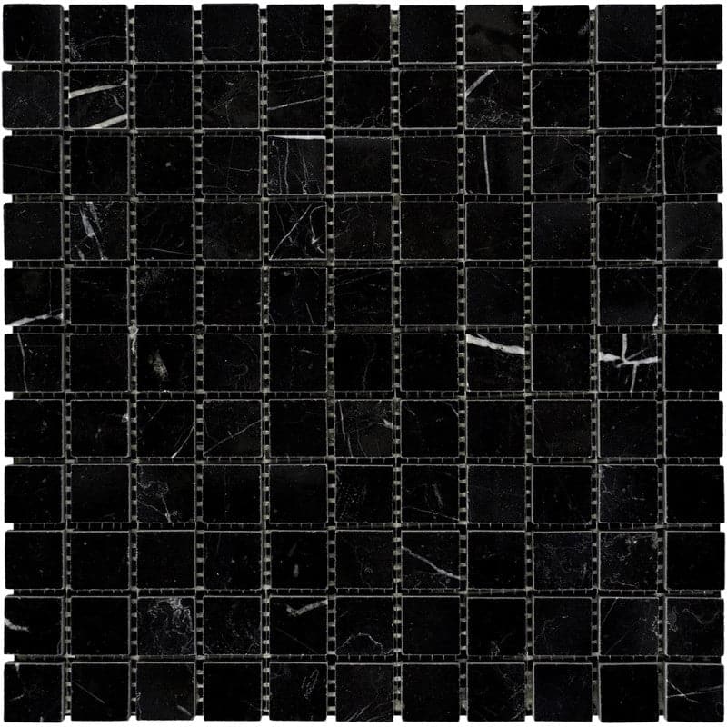 Nero Marquina Marble 1x1 Polished Mosaic Tile - TILE AND MOSAIC DEPOT