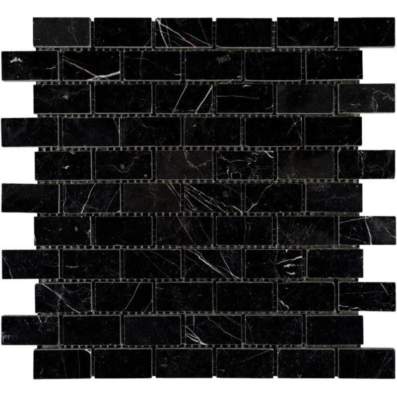 Nero Marquina Marble 1x2 Polished Mosaic Tile - TILE AND MOSAIC DEPOT
