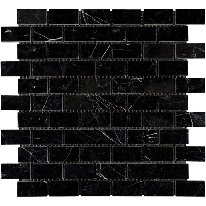 Nero Marquina Marble 1x2 Polished Mosaic Tile - TILE AND MOSAIC DEPOT