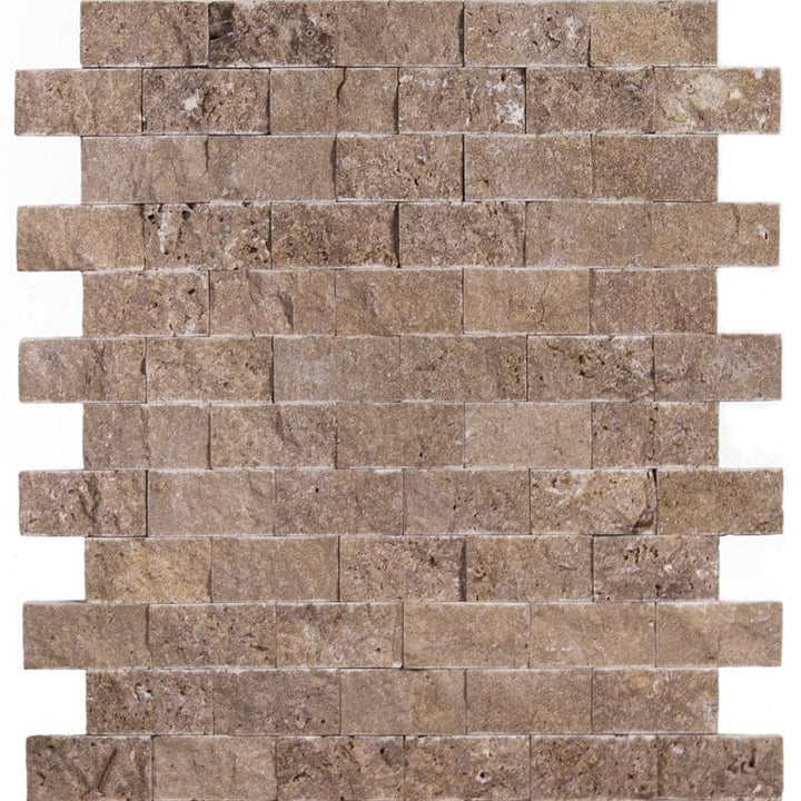 Noce Travertine 1x2 Split Face Mosaic Tile - TILE AND MOSAIC DEPOT
