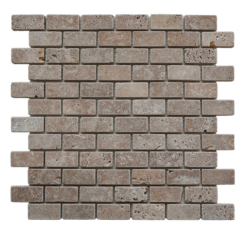 Noce Travertine 1x2 Tumbled Mosaic Tile - TILE AND MOSAIC DEPOT