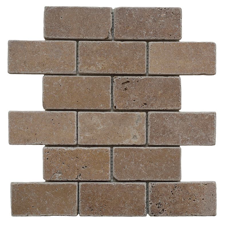 Noce Travertine 2x4 Tumbled Mosaic Tile - TILE AND MOSAIC DEPOT
