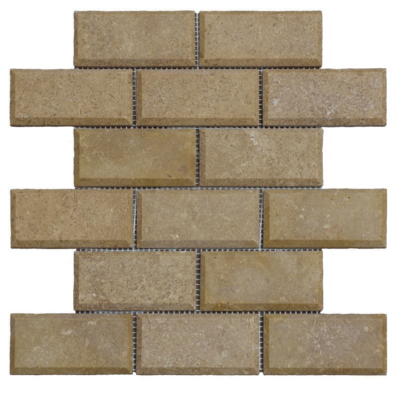 Noce Travertine Deep Beveled 2X4 Honed Mosaic Tile - TILE AND MOSAIC DEPOT