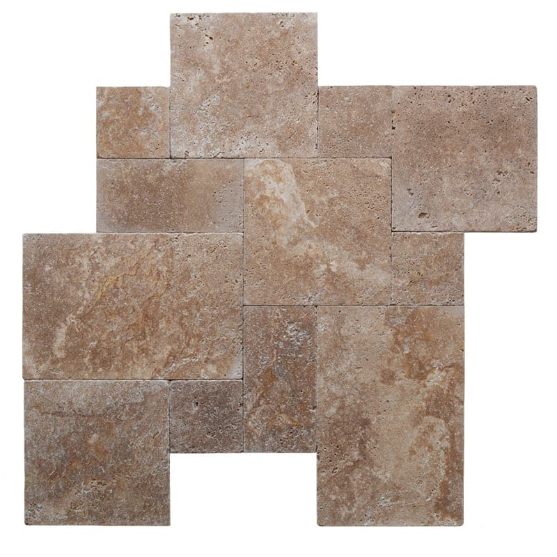 Noce Travertine Paver 3cm Tumbled Versailles Pattern - TILE AND MOSAIC DEPOT