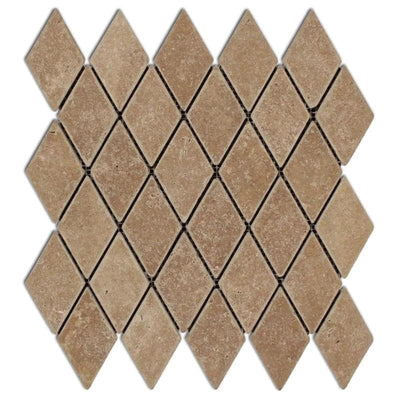 Noce Travertine 2x4 Tumbled Diamond Mosaic Tile - TILE AND MOSAIC DEPOT