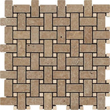 Noce Travertine Tumbled Basketweave w/ Ivory Dots Mosaic Tile - TILE AND MOSAIC DEPOT