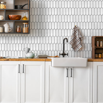 Snow White Ivy Picket Glazed Porcelain Mosaic Tile - TILE & MOSAIC DEPOT