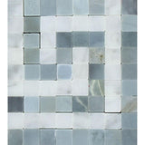Bianco Carrara Honed Marble Greek Key Corner (Carrara w/ Blue-Gray).