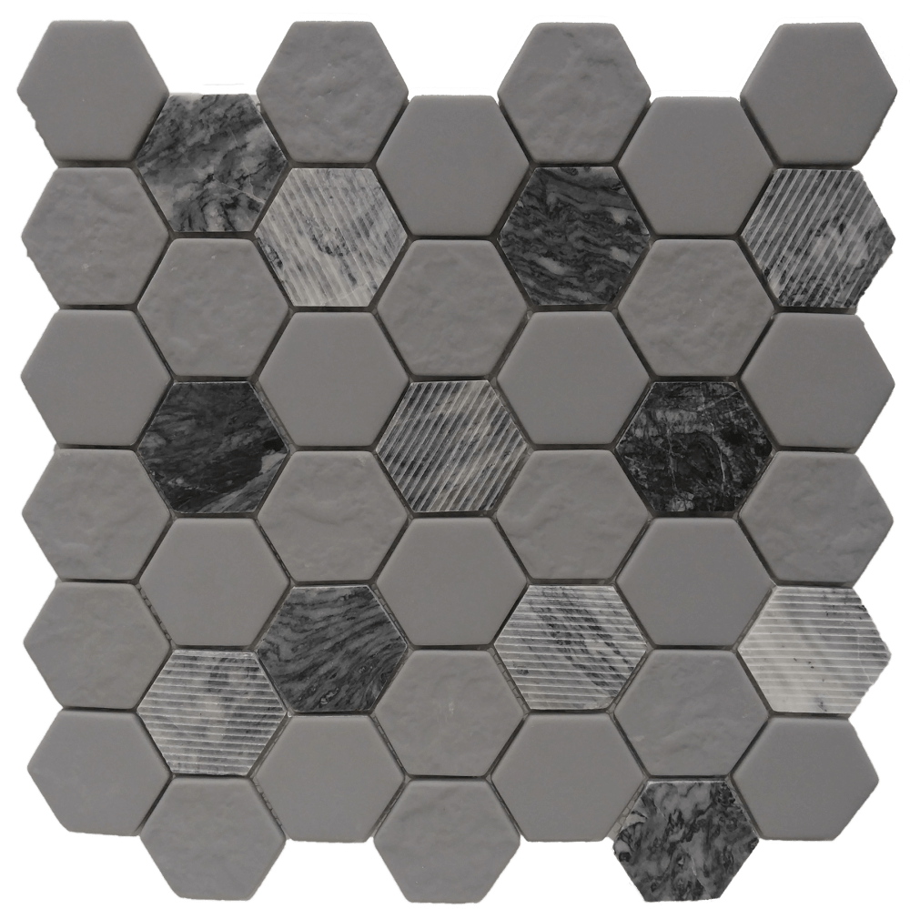 ROCKART GRAY GRANITE HEXAGON 12X12 MOSAIC.
