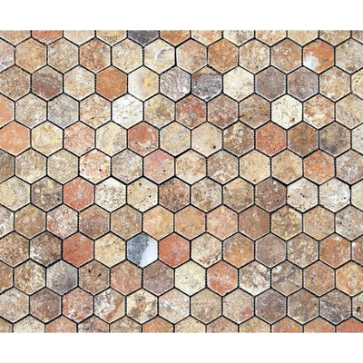 Scabos Travertine 2x2 Hexagon Tumbled Mosaic Tile - TILE & MOSAIC DEPOT