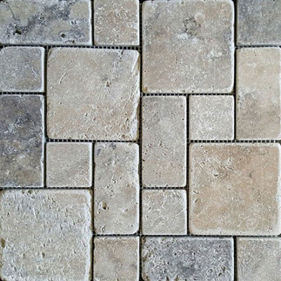 Silver Travertine Mini Pattern Tumbled Mosaic Tile - TILE AND MOSAIC DEPOT