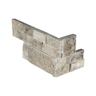 Silver Travertine 6x18 Split Face Stacked Stone Ledger Corner - TILE AND MOSAIC DEPOT