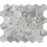 Silver Travertine 2x2 Hexagon Honed Mosaic Tile - TILE AND MOSAIC DEPOT