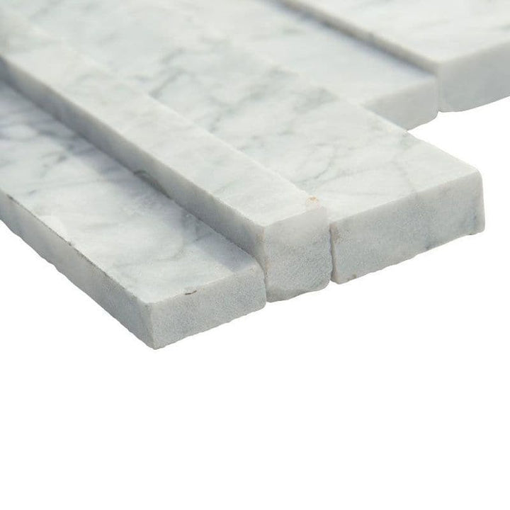 Statuario Marble 3D 6x18 Stacked Stone Ledger Corner - TILE AND MOSAIC DEPOT