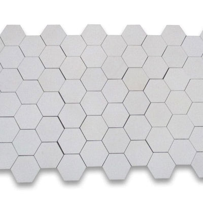 Thassos White Marble 2x2 Hexagon Polished Mosaic Tile - TILE AND MOSAIC DEPOT