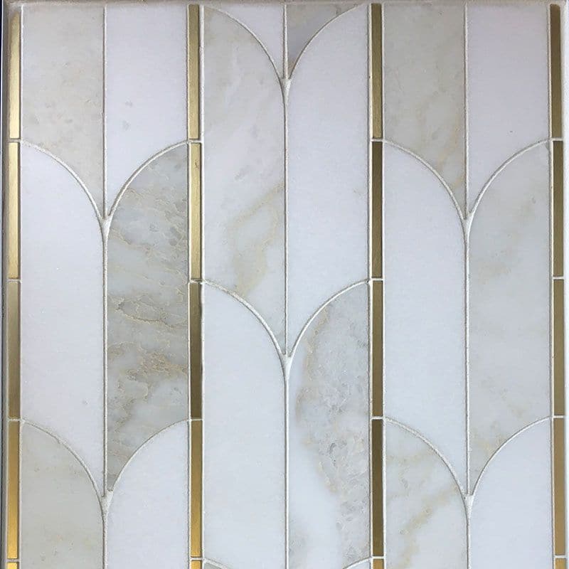 Thassos Cloud Nine Marble Brass Polished Mosaic Tile