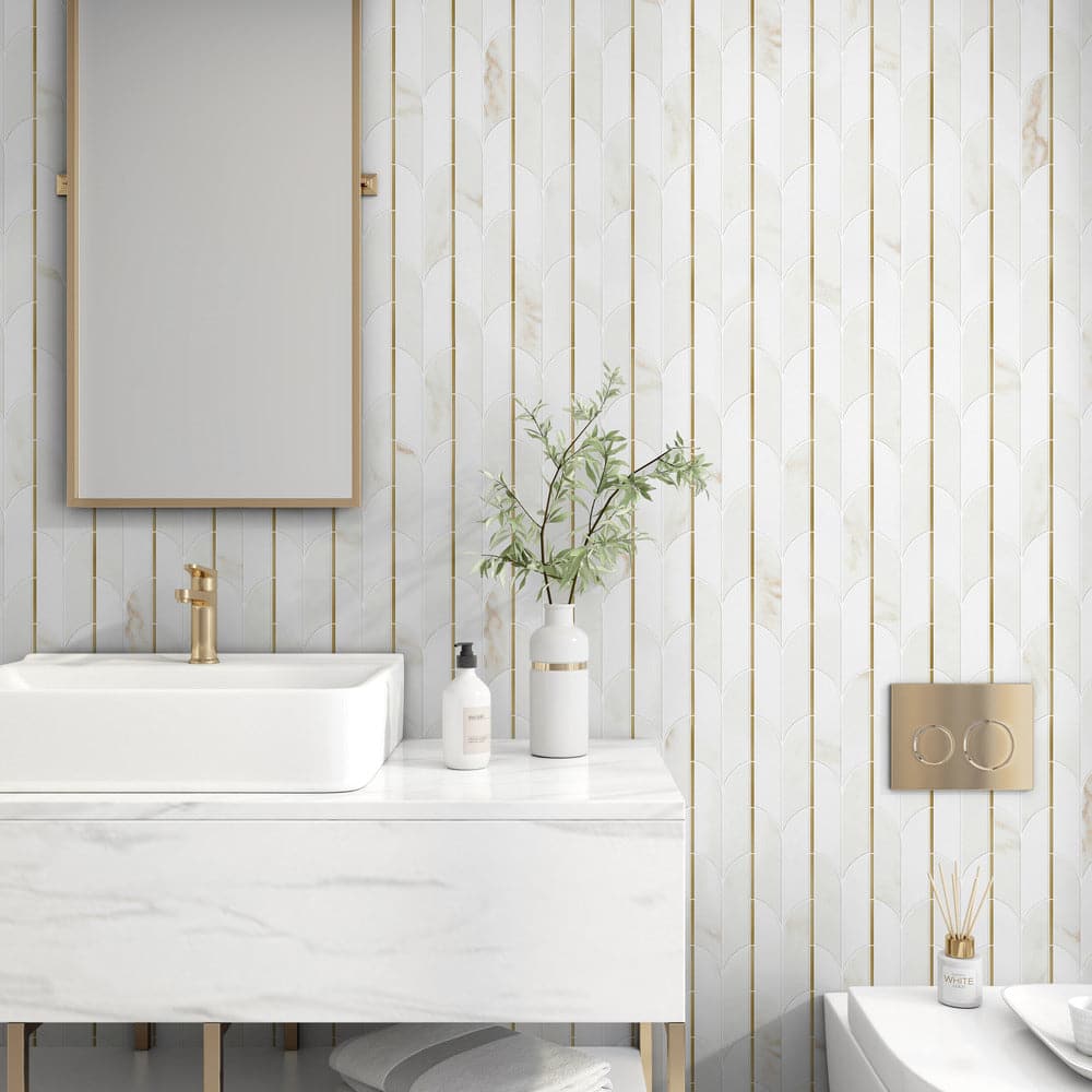 Thassos Cloud Nine Marble Brass Polished Mosaic Tile - TILE & MOSAIC DEPOT