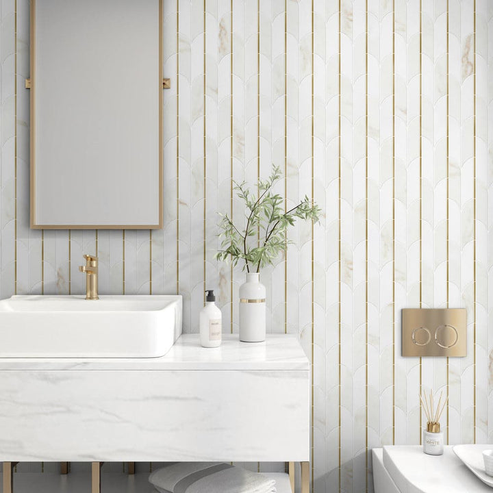 Thassos Cloud Nine Marble Brass Polished Mosaic Tile - TILE & MOSAIC DEPOT