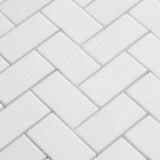 Thassos White Marble 1x2 Herringbone Polished Mosaic Tile - TILE AND MOSAIC DEPOT