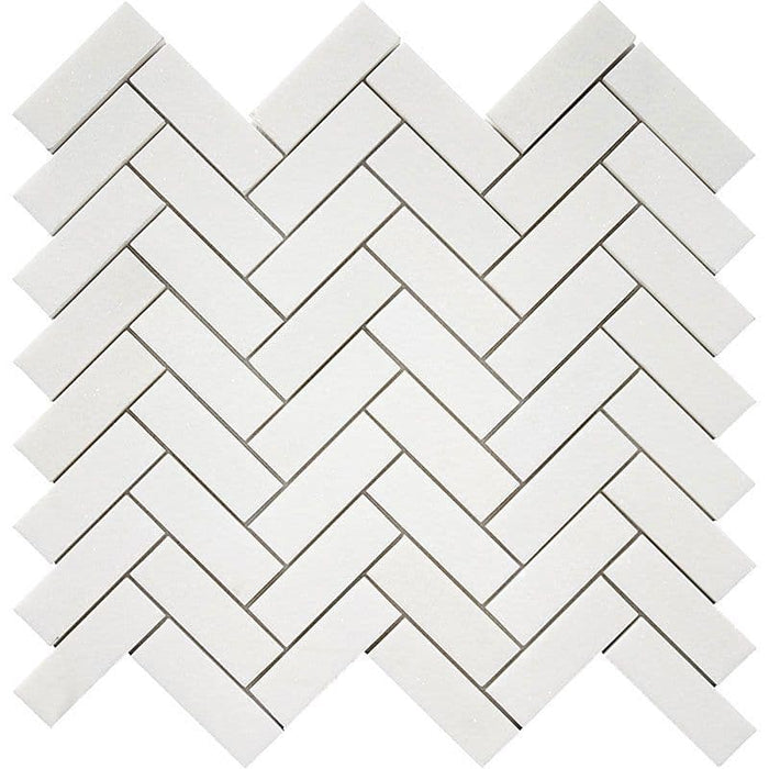 Thassos White Marble 1x3 Herringbone Polished Mosaic Tile - TILE AND MOSAIC DEPOT