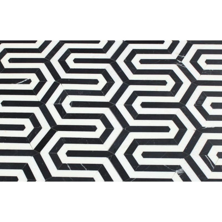 Thassos White and Black Marble Berlinetta Honed Mosaic Tile - TILE AND MOSAIC DEPOT