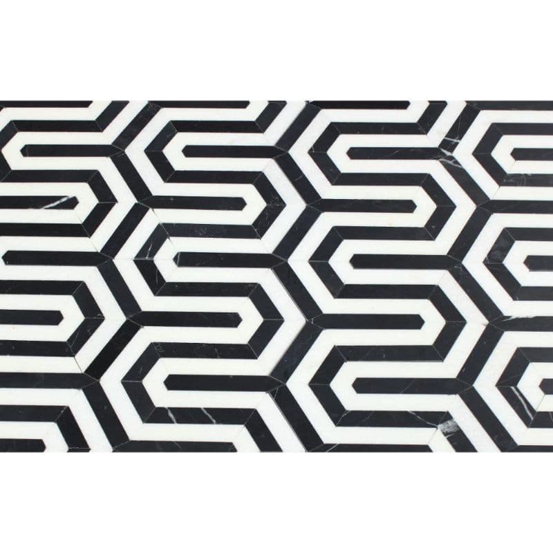 Thassos White and Black Marble Berlinetta Polished Mosaic Tile - TILE AND MOSAIC DEPOT