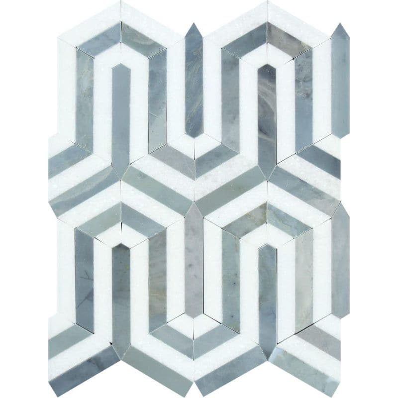 Thassos White and Blue Marble Berlinetta Polished Mosaic Tile - TILE AND MOSAIC DEPOT