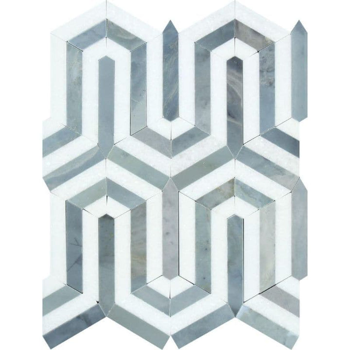 Thassos White and Blue Marble Berlinetta Polished Mosaic Tile - TILE AND MOSAIC DEPOT