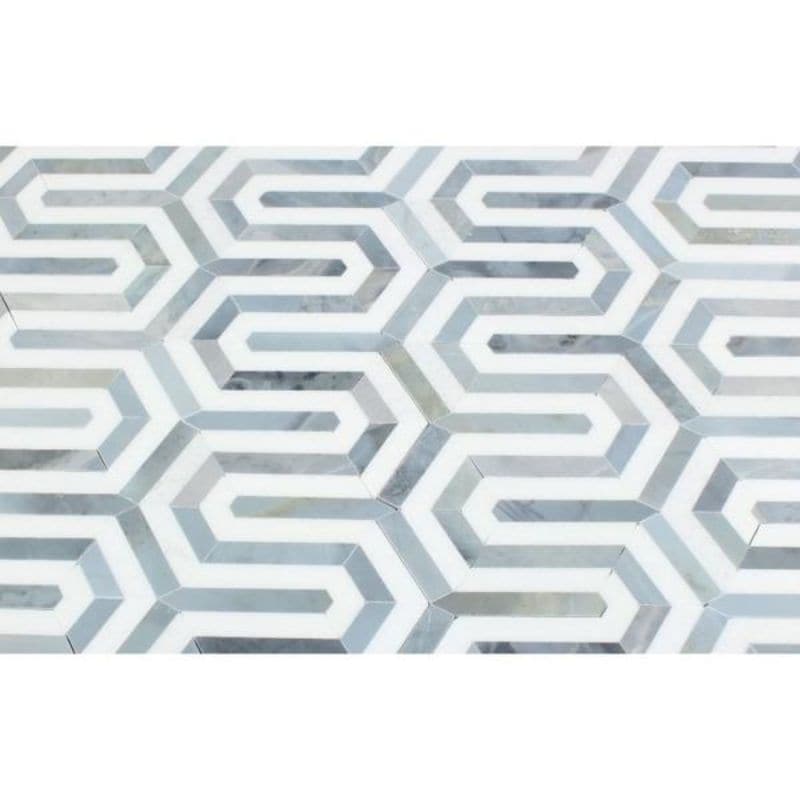 Thassos White and Blue Marble Berlinetta Polished Mosaic Tile - TILE AND MOSAIC DEPOT