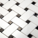 Thassos White Marble Honed Basketweave with Black Dots Mosaic Tile - TILE AND MOSAIC DEPOT