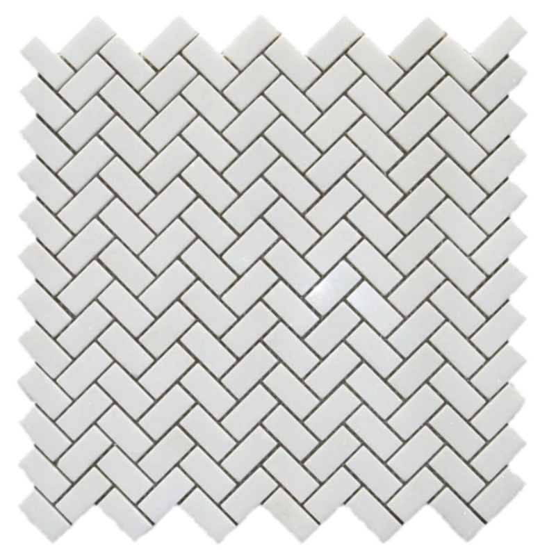 Thassos White Marble 1x2 Herringbone Honed Mosaic Tile - TILE AND MOSAIC DEPOT