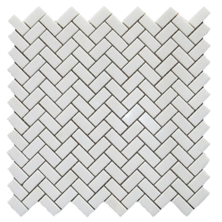 Thassos White Marble 1x2 Herringbone Honed Mosaic Tile - TILE AND MOSAIC DEPOT